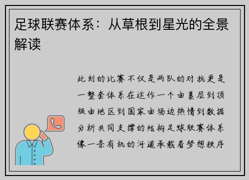 足球联赛体系：从草根到星光的全景解读