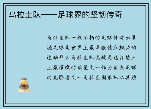乌拉圭队——足球界的坚韧传奇